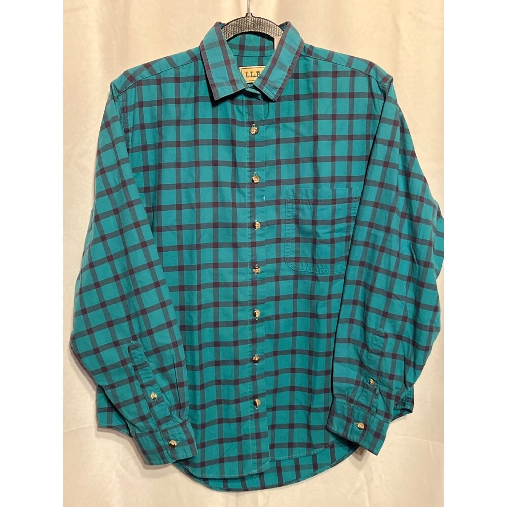 L.L. Bean Womens Turquoise & Purple Plaid Long-Sleeve Button-Up Shirt Size 10
